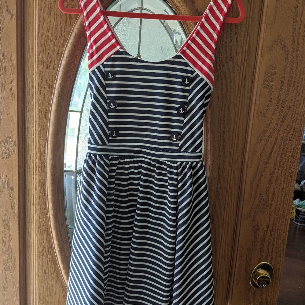 Red White Blue Dress with Anchors Detail
